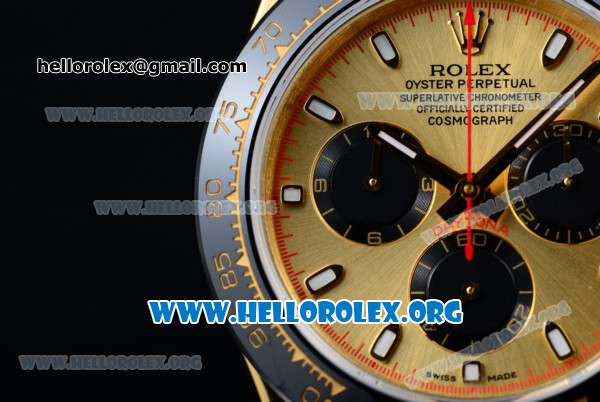 Rolex Daytona Chrono Clone Rolex 4130 Automatic Yellow Gold Case with Yellow Dial Red Second Hands Ceramic Bezel and Black Rubber Strap (EF) - Click Image to Close